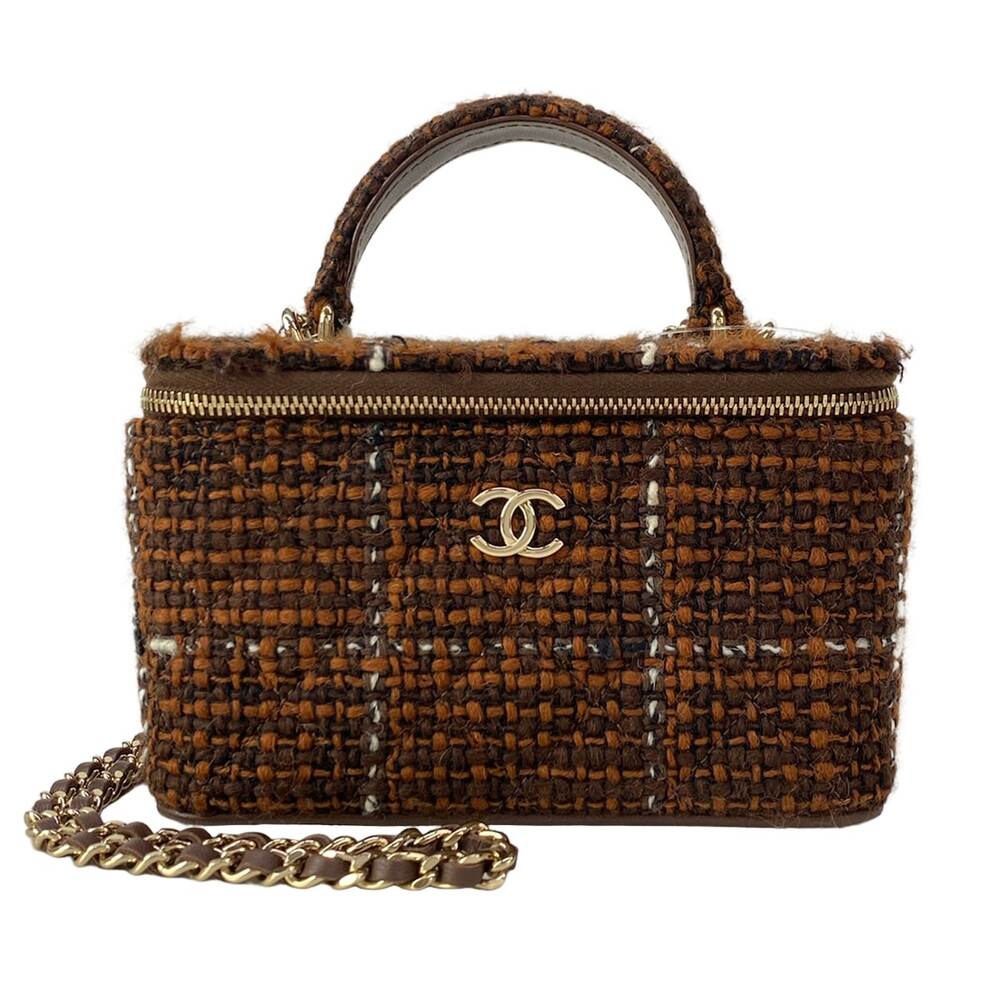 Chanel Matelasse Vanity Bag AP2199 Brown Dark Brown White Tweeds Lambskin